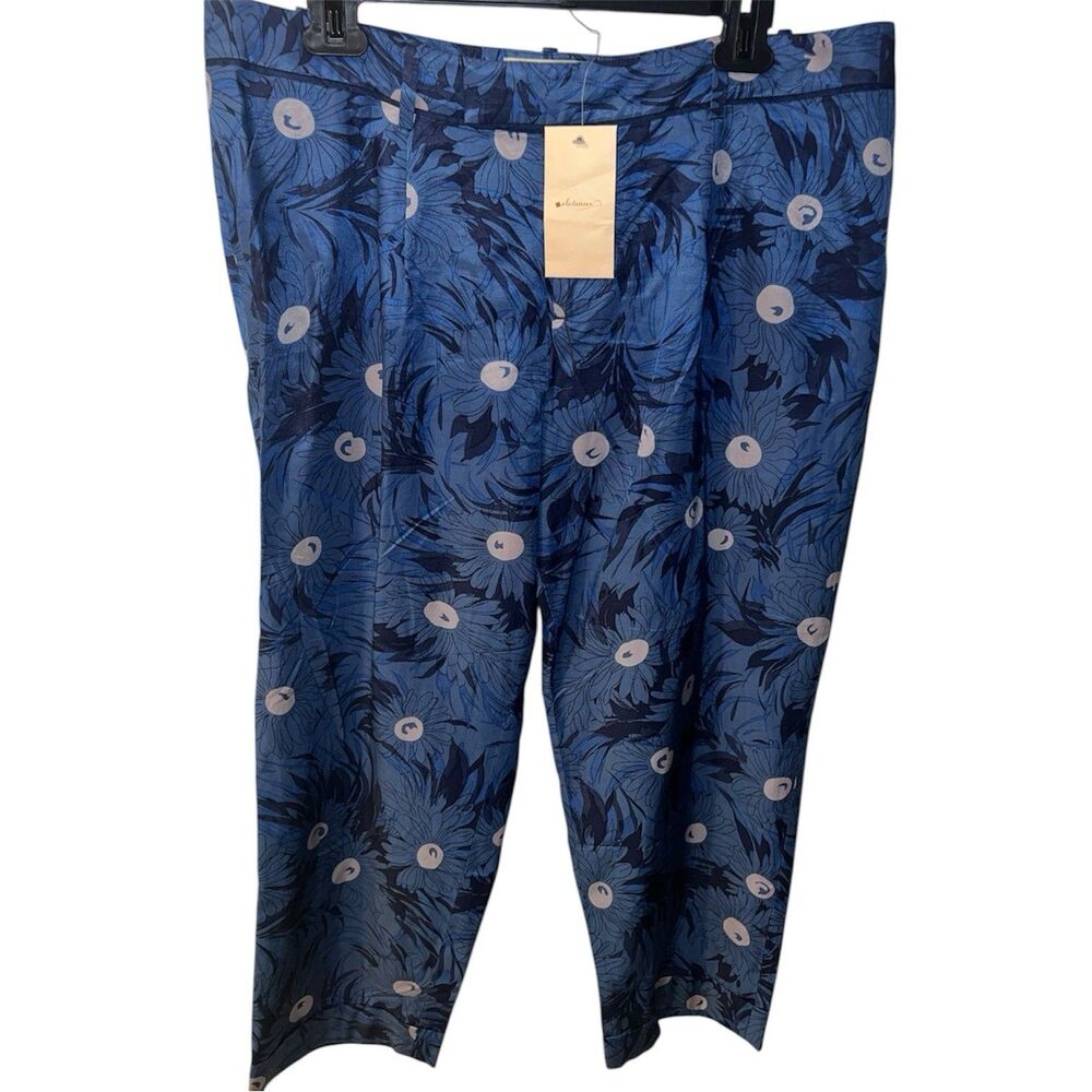 Anthropologie Elevenses Pants Womens 12 Lunar Mum Floral Crop Blue Career New - Picture 3 of 11